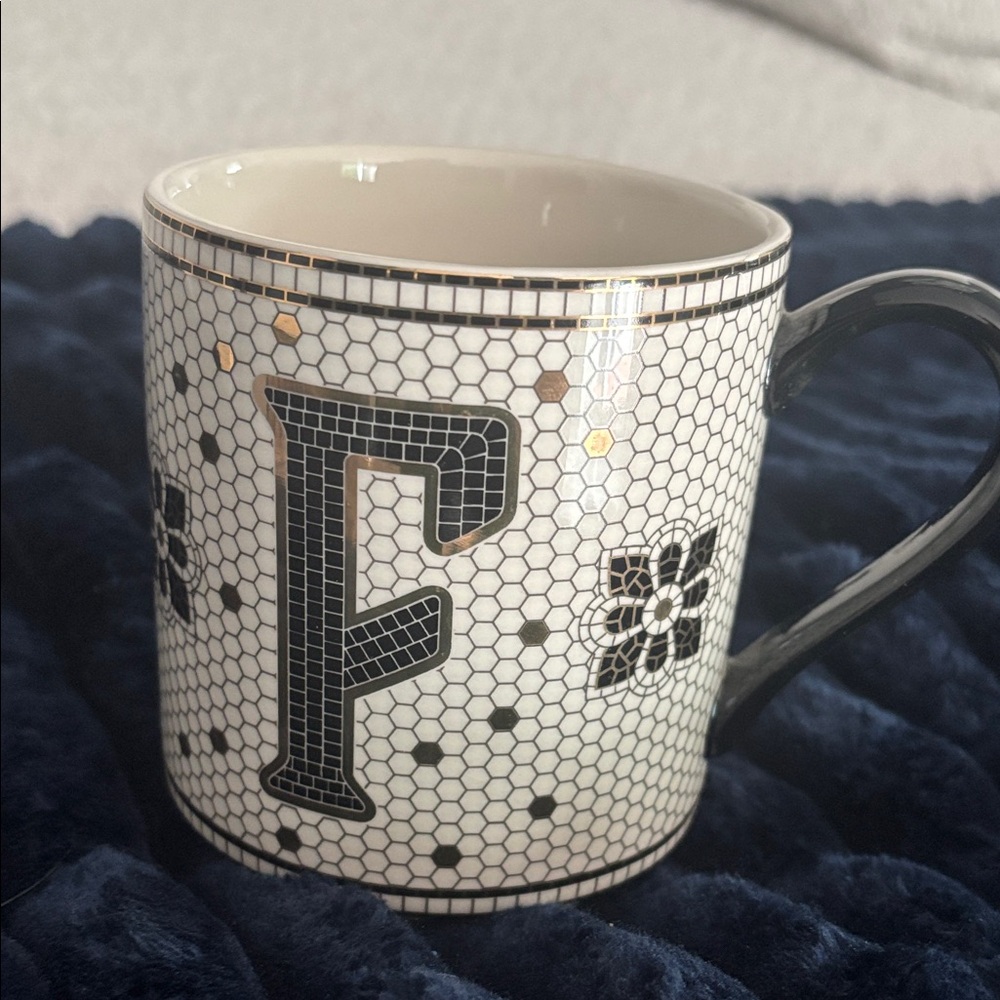 Anthropologie Ceramic Mug with Gold Accents